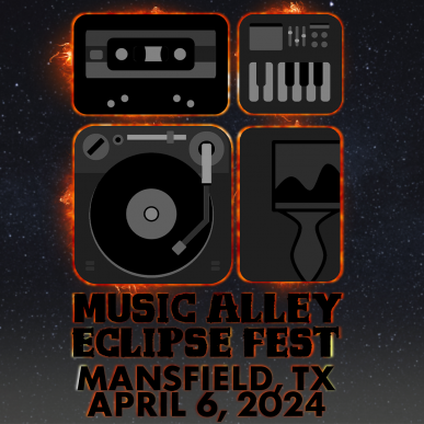Mansfield Music Alley Eclipse Fest poster of a solar eclipse event