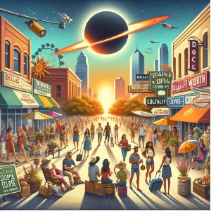 vector drawing of people outside with a total eclipse