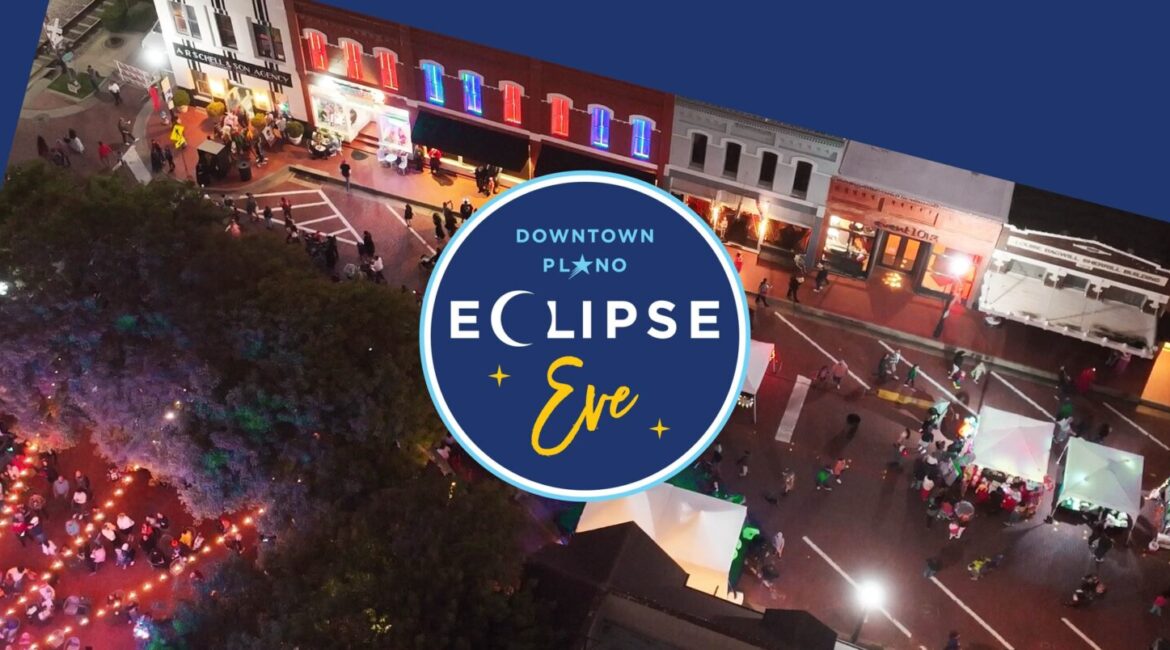 Downtown Plano Arts District graphics for solar eclipse