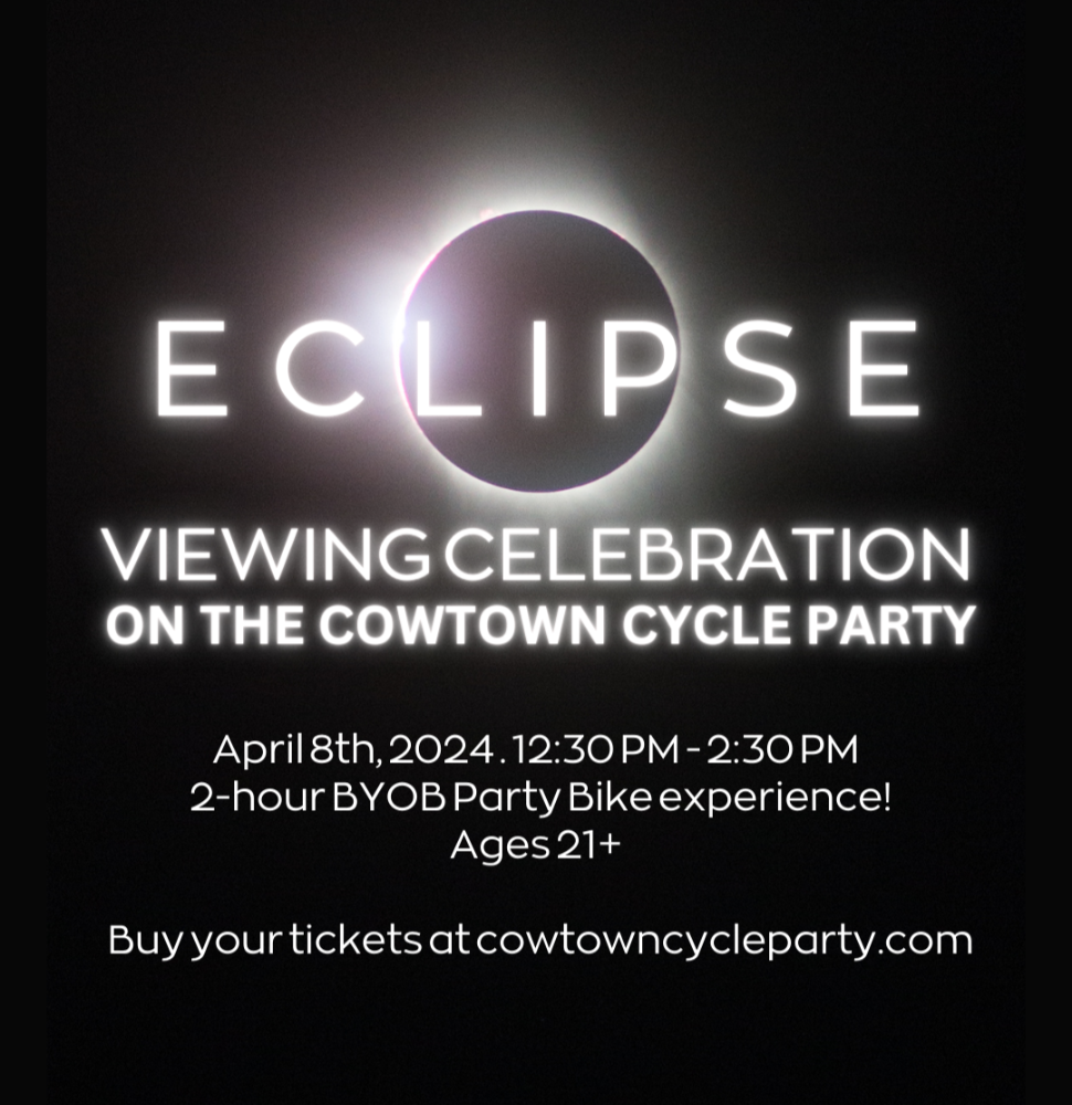 Cowtown Cycle Party graphic for solar eclipse